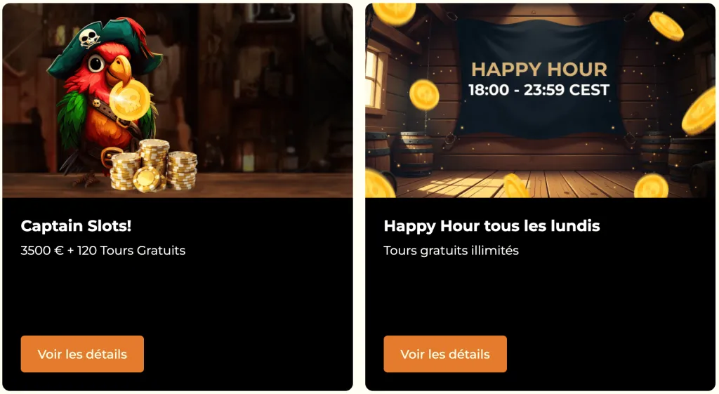 Promotions & Bonus de Bienvenue Captain Slots Casino